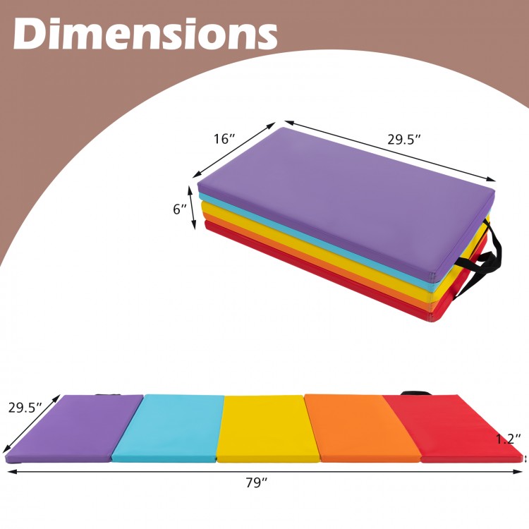 5-panel folding gymnastics mat in vibrant colors, featuring durable PU leather and EPE foam, ideal for kids' exercise.