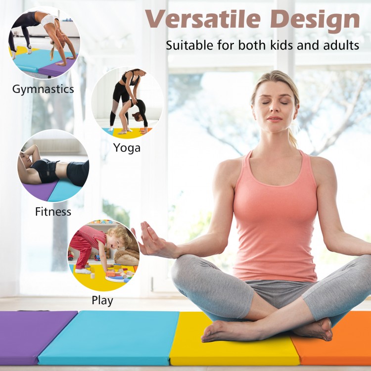 5-panel folding gymnastics mat in vibrant colors, featuring soft EPE foam for comfort, ideal for yoga and fitness.