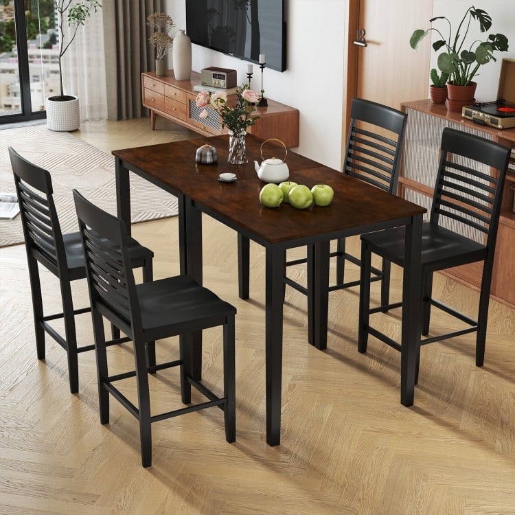 5-piece counter-height dining table set with rubber wood frame, featuring 4 ergonomic chairs for stylish dining.