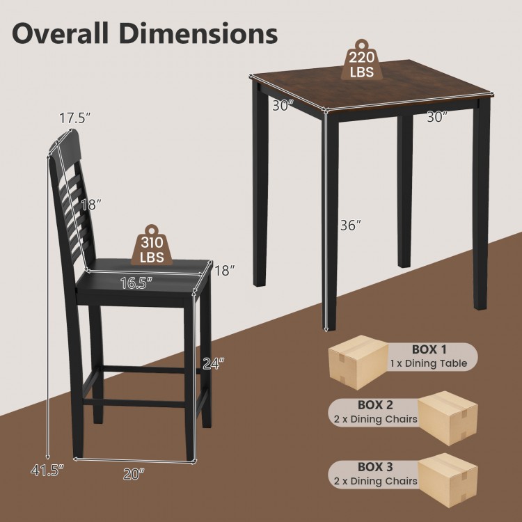Counter-height dining table set with rubber wood frame, featuring 4 ergonomic chairs, ideal for small spaces.