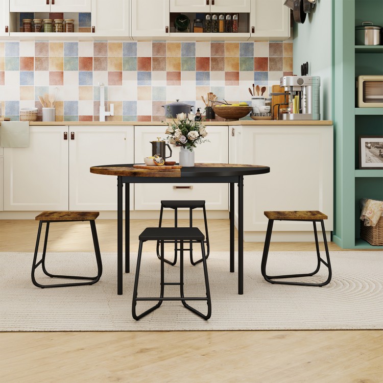 Round 47-inch kitchen table with 4 stools in brown and black, perfect for small spaces and stylish dining.