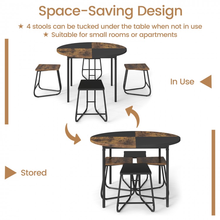 Round 47-inch kitchen table with 4 stools, featuring a space-saving design ideal for small apartments.
