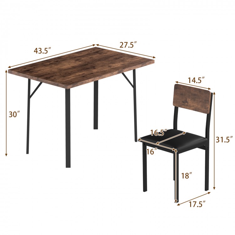 Dining table set featuring a brown veneered MDF tabletop and 4 PU leather chairs, ideal for small spaces.