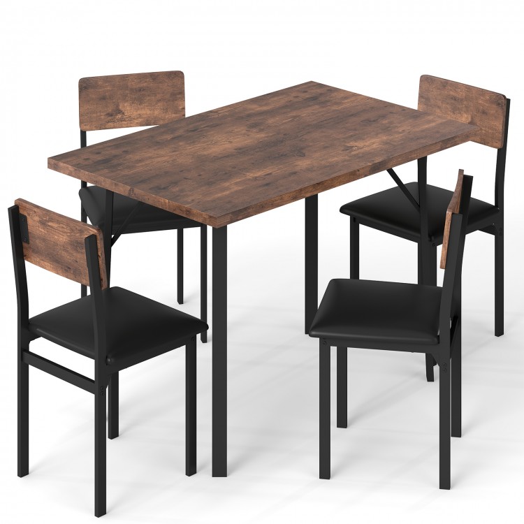 5-piece dining table set featuring a brown veneered MDF tabletop and 4 PU leather chairs, ideal for small spaces.
