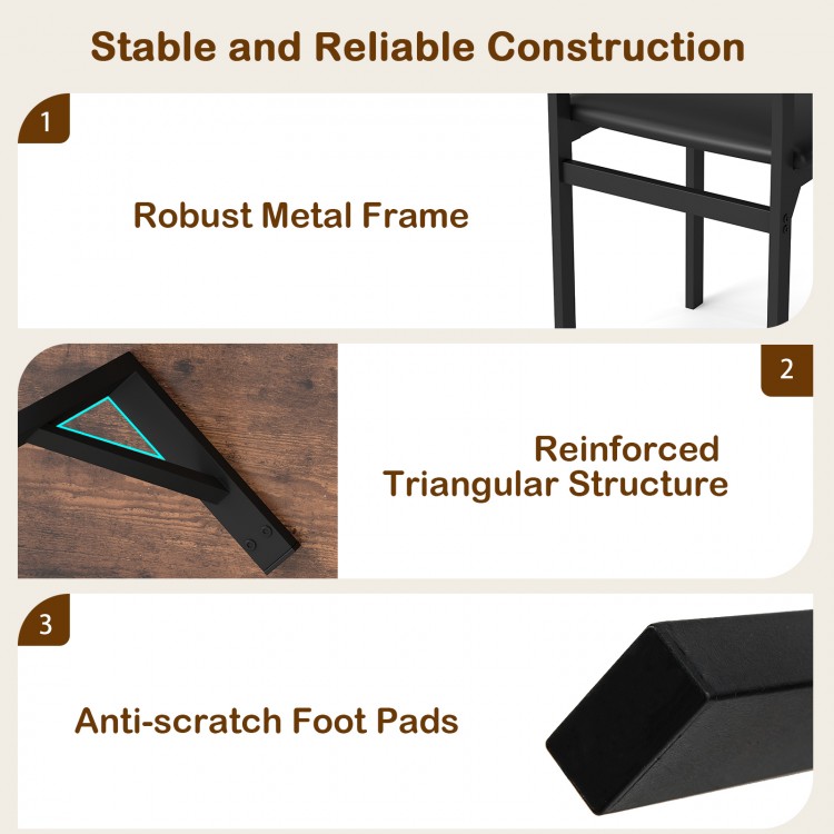 Detail of the reinforced triangular structure of the 5-piece dining table set with a robust metal frame for durability.