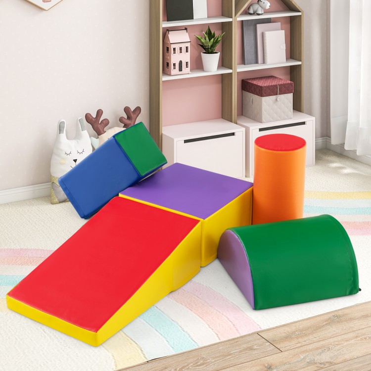 Colorful 5-piece kids climb and crawl playset with soft EPE foam, promoting motor skills and balance for home or.