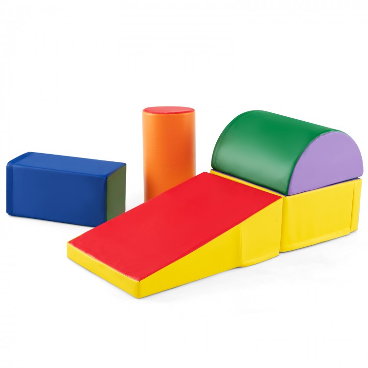 Colorful 5-piece kids climb and crawl playset with soft foam blocks, promoting motor skills and balance for home or.