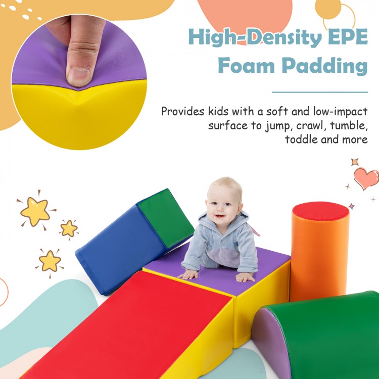 5-piece multicolor kids climb and crawl playset with soft EPE foam, promoting motor skills and balance for toddlers.