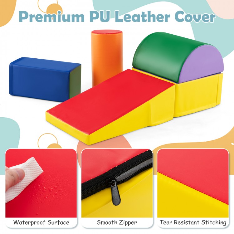 Colorful 5-piece kids climb and crawl playset with waterproof PU cover, promoting motor skills and balance for indoor.
