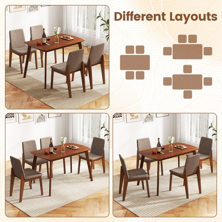 5-piece kitchen table set with light brown upholstered chairs, featuring padded seats and a sturdy rubber wood frame for dining.