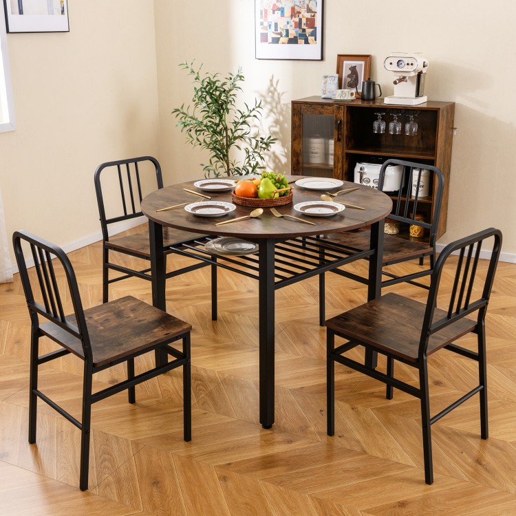 5-Piece Round Dining Table Set with Storage Shelf for Dining Room - Gallery View 6 of 10
