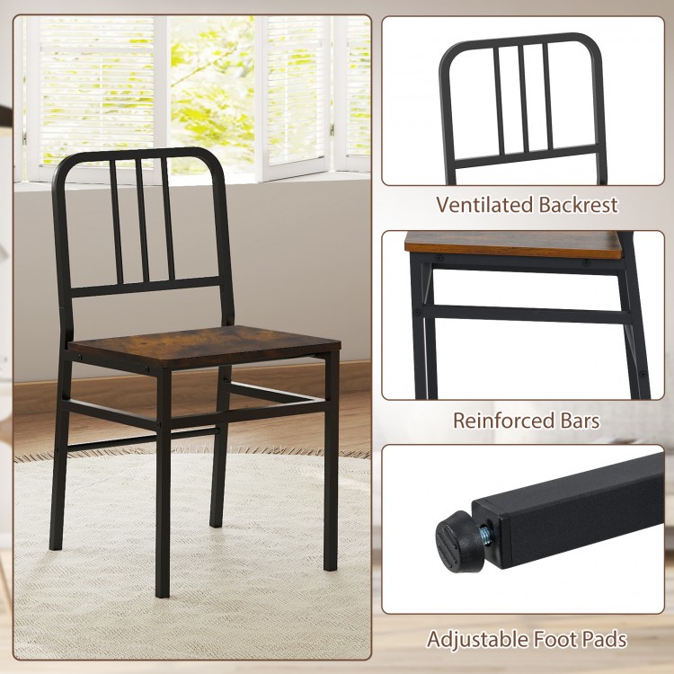Rustic brown dining chair with ventilated backrest and reinforced bars, designed for comfort and stability in dining.
