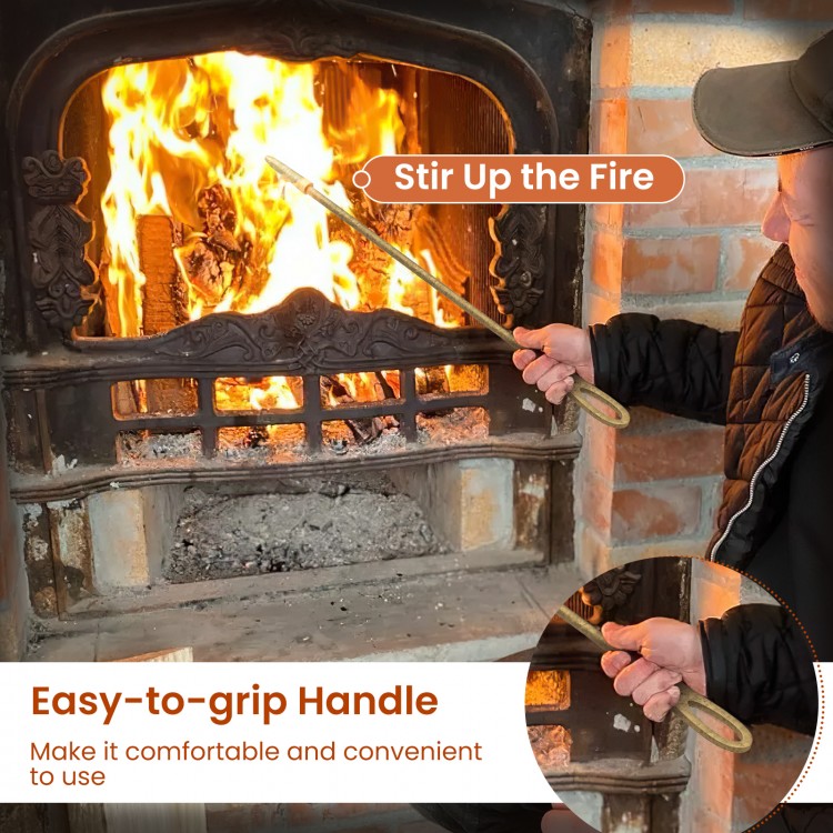 Robust poker from the 5-piece fireplace tool set with an easy-to-grip handle for comfortable fire stirring.