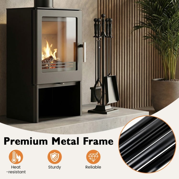 5-piece fireplace tool set with aluminum handles, featuring heat-resistant metal for durability and elegant home decor.
