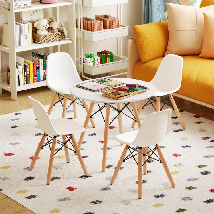 Kids mid-century modern table and chairs set with wood legs, ergonomic design, perfect for play and activities.