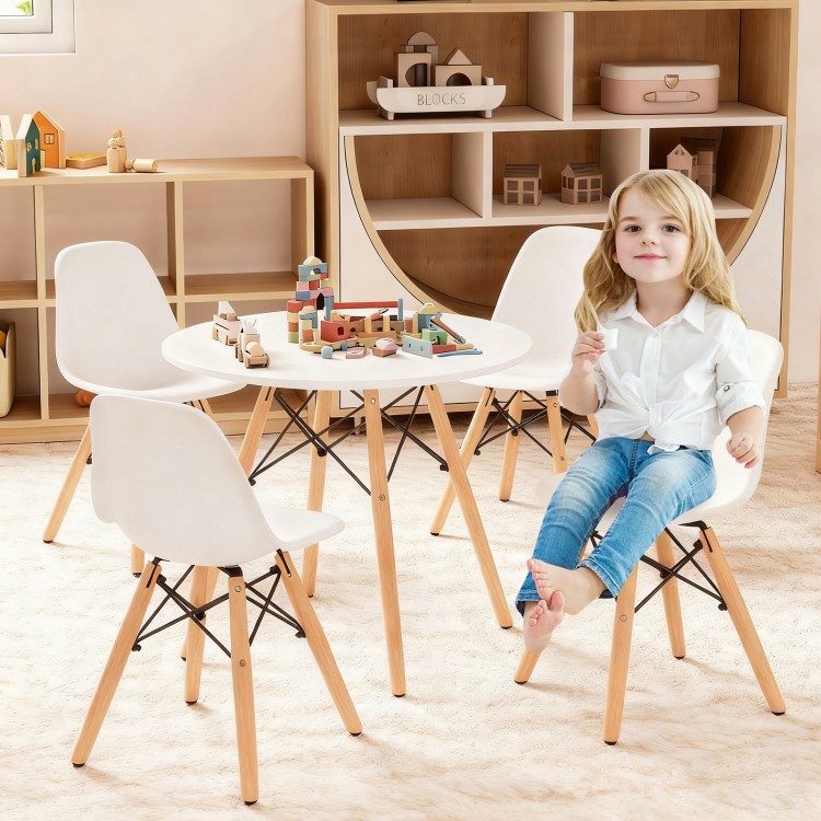 Kids mid-century modern table and chairs set with ergonomic design, perfect for play and activities in any room.