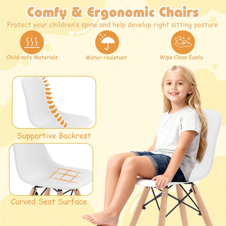 Kids mid-century modern table and chairs set with ergonomic design, sturdy wood legs, and easy-to-clean surfaces for.
