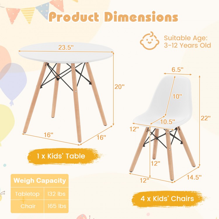 Kids mid-century modern table and chairs set with wood legs, ideal for eating and playing, suitable for ages 3-12.