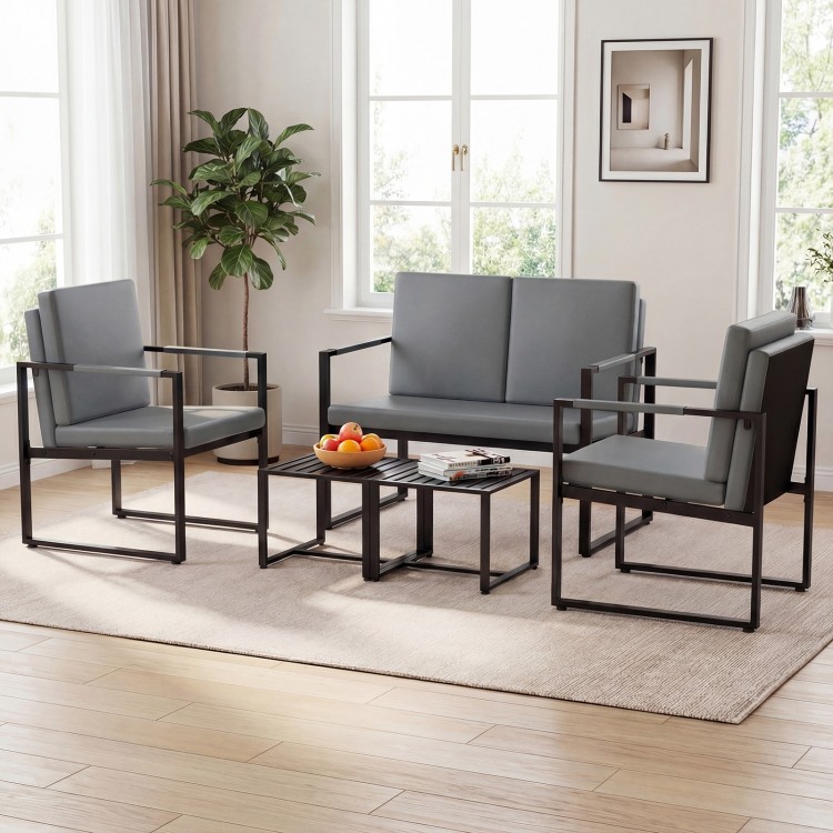 5 Pieces Living Room Set PU Leather Upholstered Sofa Set with 2 Coffee Tables - Gallery View 3 of 11