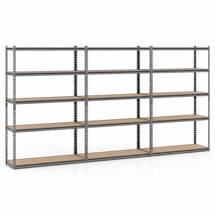 5-tier garage shelving unit with adjustable MDF shelves and rustproof metal frame, ideal for warehouse storage.