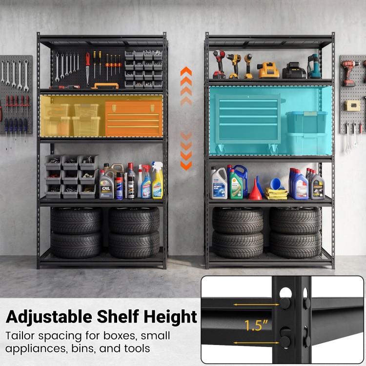 5-tier heavy-duty metal shelving unit with adjustable shelves, ideal for garage storage and organizing tools and.
