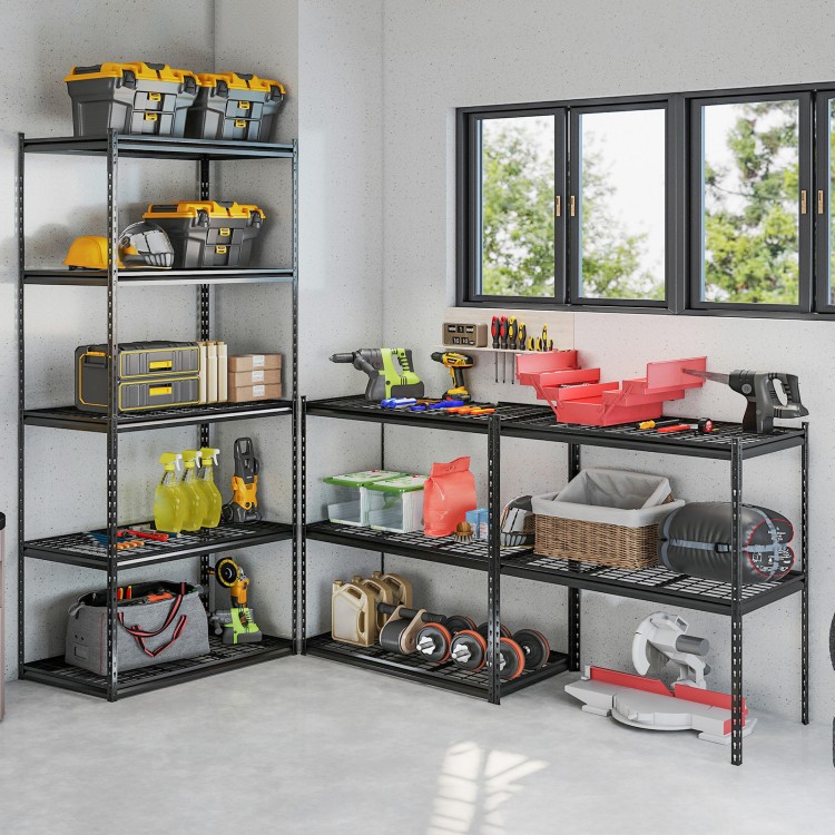 5-tier heavy-duty metal shelving unit with adjustable wire racks, ideal for garage or warehouse organization.