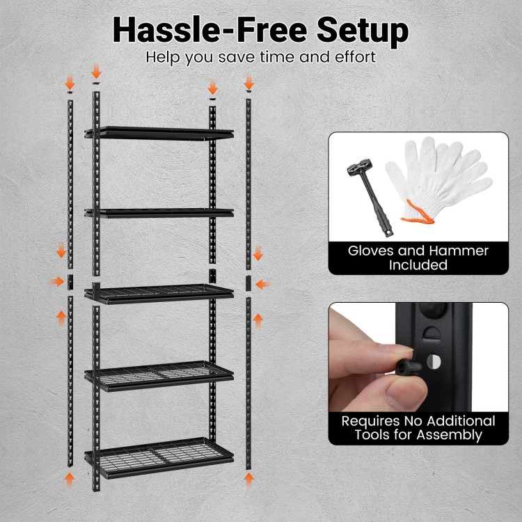 5-tier heavy-duty metal shelving unit with adjustable wire racks, ideal for garage or kitchen organization.