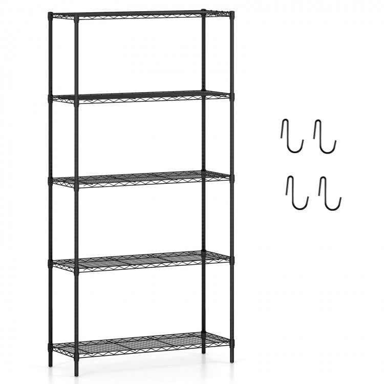 5-tier black metal storage shelving unit with adjustable shelves and 1250 lbs capacity, ideal for garage or pantry.