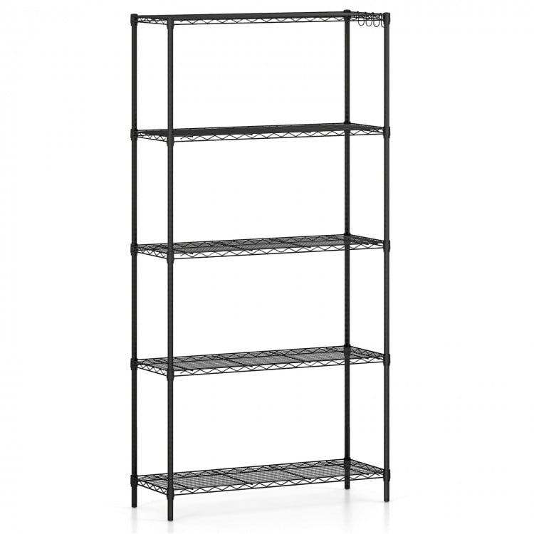 5-tier black metal storage shelving unit with adjustable shelves, V-shaped wire rack, and 1250 lbs capacity for.