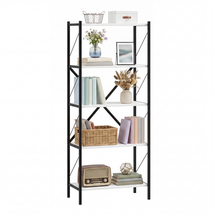 5-tier tall bookshelf with heavy-duty metal frame, featuring open storage for books and decor, ideal for living room or.