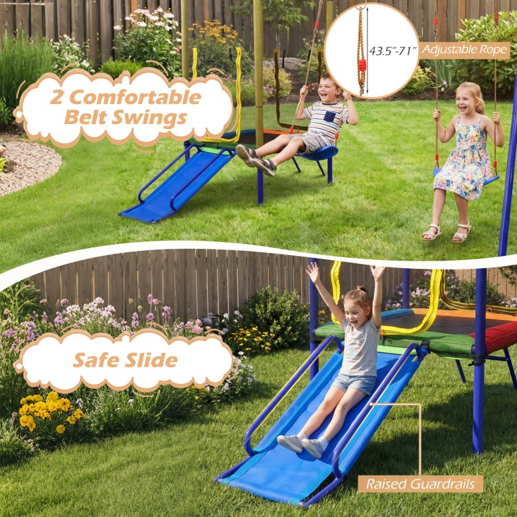 5-in-1 kids swing set featuring two belt swings and a safe slide, designed for backyard fun and stability.