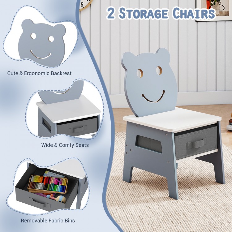 Bear-shaped toddler chair with removable fabric bins, wide seat, and ergonomic backrest for playful storage solutions.