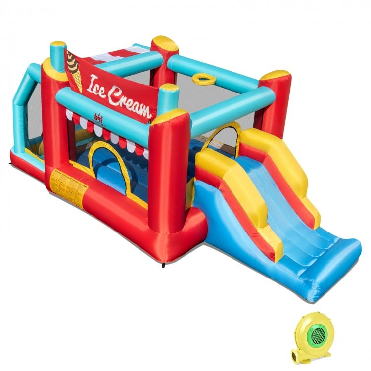 Inflatable slide and ball pit area of the 5-in-1 Ice Cream bounce house, designed for safe and fun outdoor play.