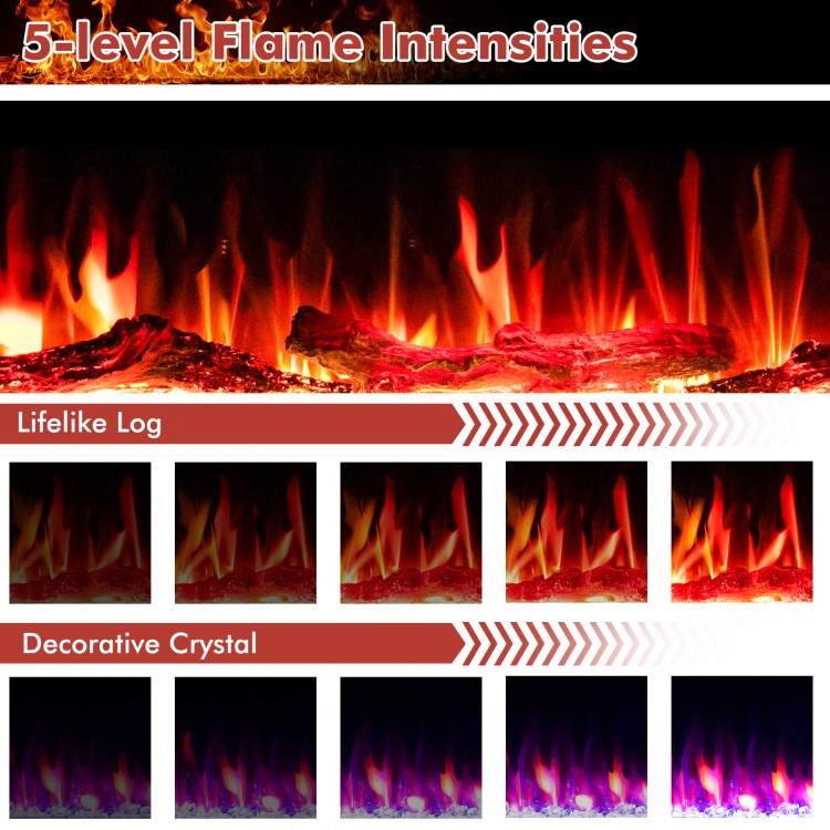5-level flame intensity display showcasing lifelike log and decorative crystal effects for the 60-inch electric.