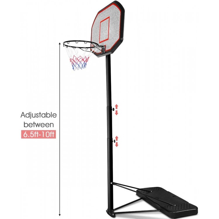 Height adjustable basketball hoop with a 43-inch rim, durable steel frame, and movable base for indoor or outdoor use.