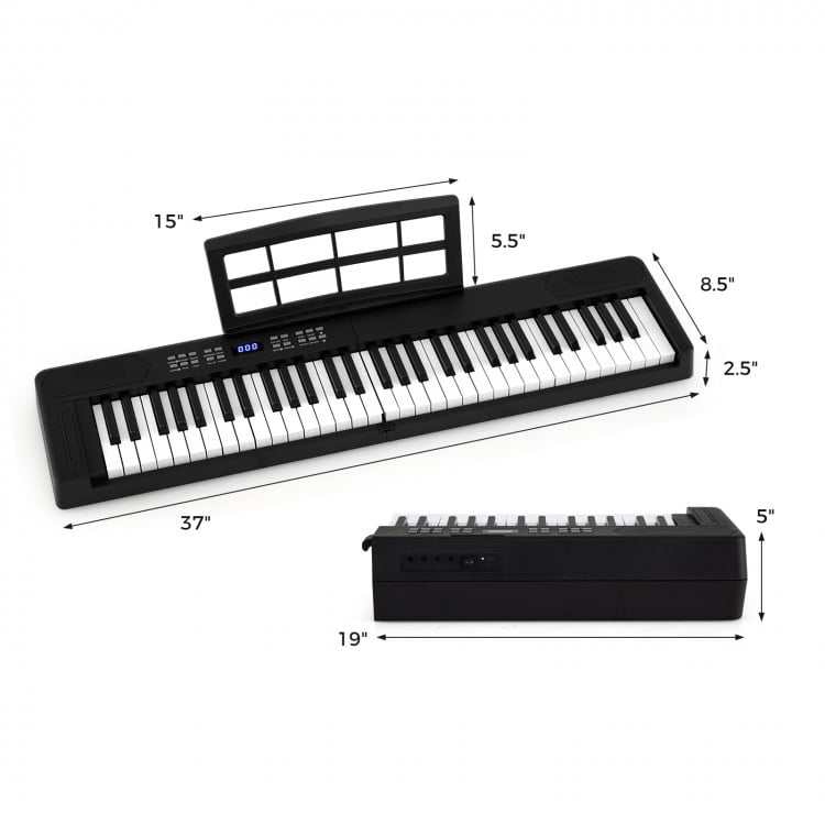61-key foldable electronic piano keyboard in black, featuring MIDI function and dual keyboard for versatile music.