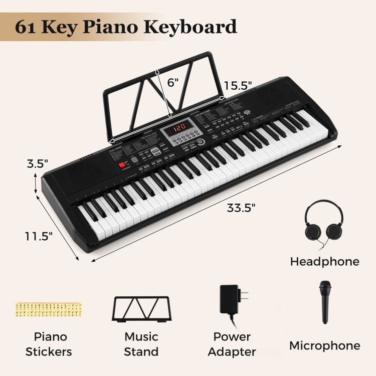 61-key portable electric piano keyboard in black with teaching mode, 200 rhythms, and included accessories for.