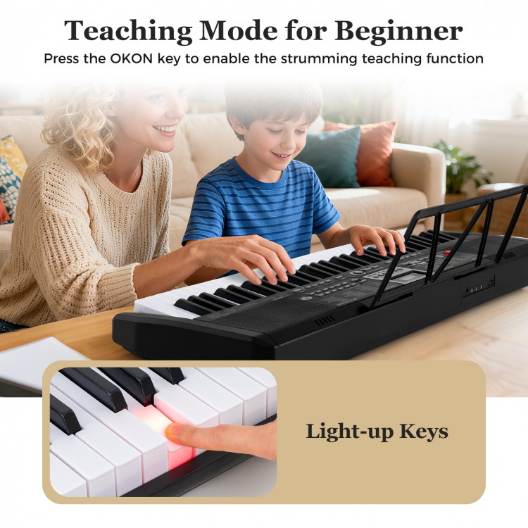 Portable 61-key electric piano keyboard with light-up keys, ideal for beginners learning music with 200 rhythms and.