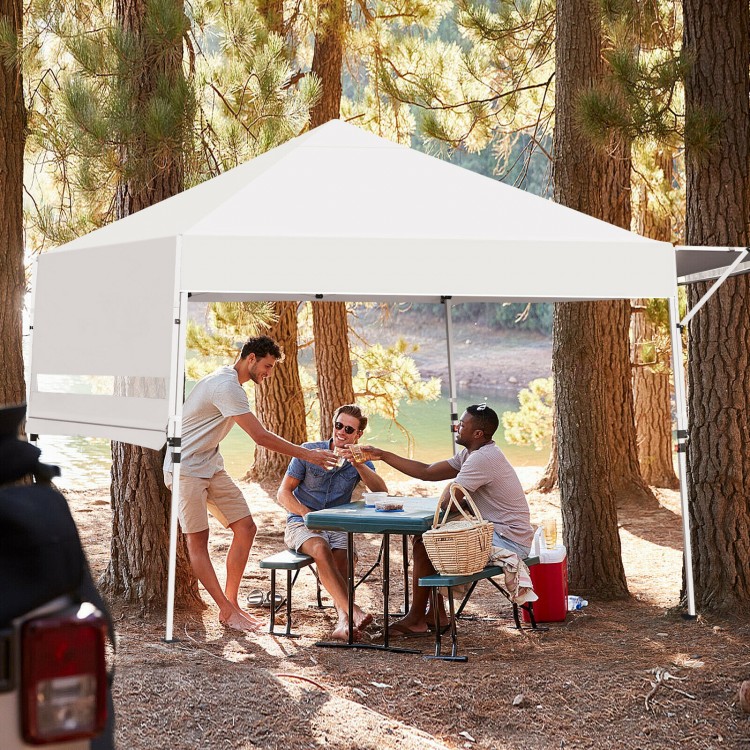 Foldable pop-up canopy with adjustable height, providing 170 sq ft shade for outdoor activities like camping and BBQ.