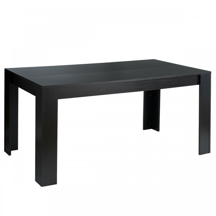 Rectangular black dining table for 6, made of particleboard, ideal for kitchen or dining room, with spacious surface.