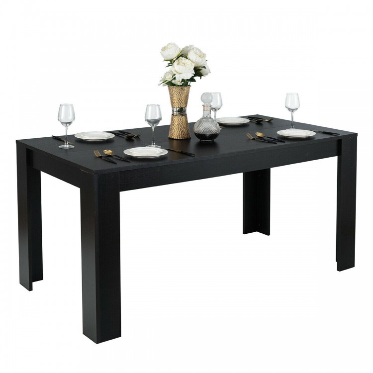 Rectangular black dining table for 6, made of particleboard, ideal for kitchen or dining room use.