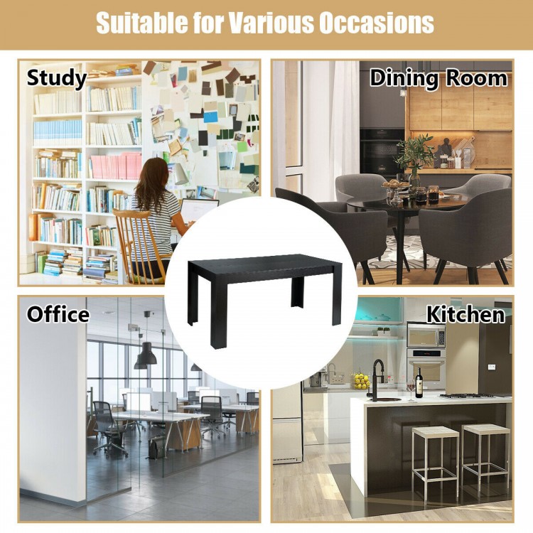Rectangular black dining table for 6, made of particleboard, suitable for kitchen, office, or dining room use.