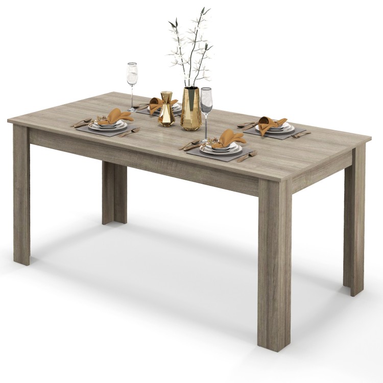 Light gray 63-inch rectangular dining table with spacious surface, ideal for kitchen or dining room use.