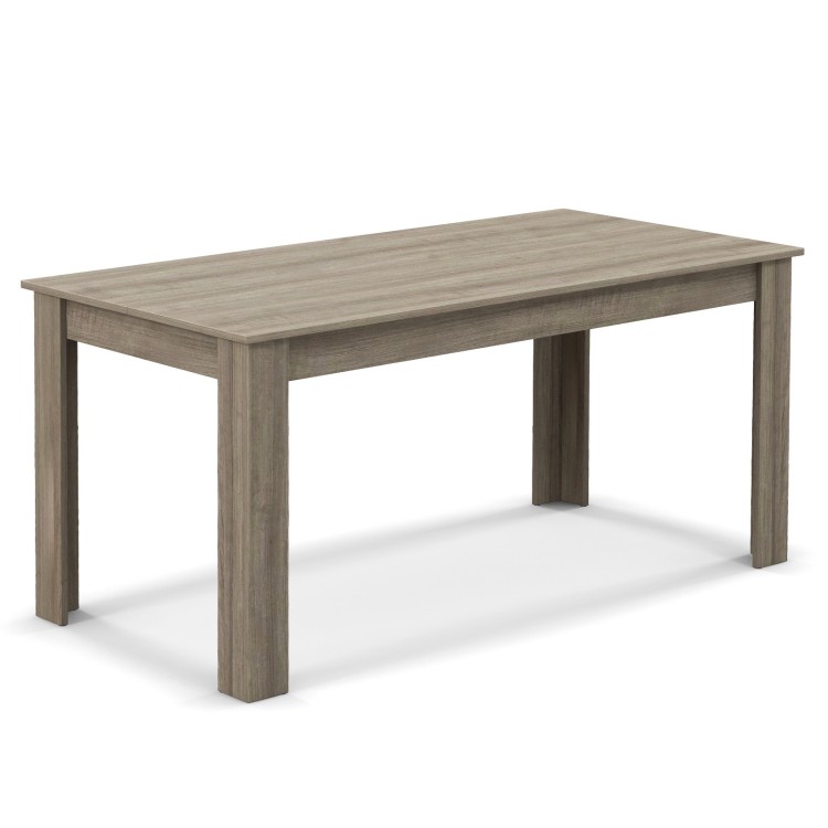 Light gray 63-inch rectangular dining table made of particleboard, ideal for kitchens or dining rooms with ample space.