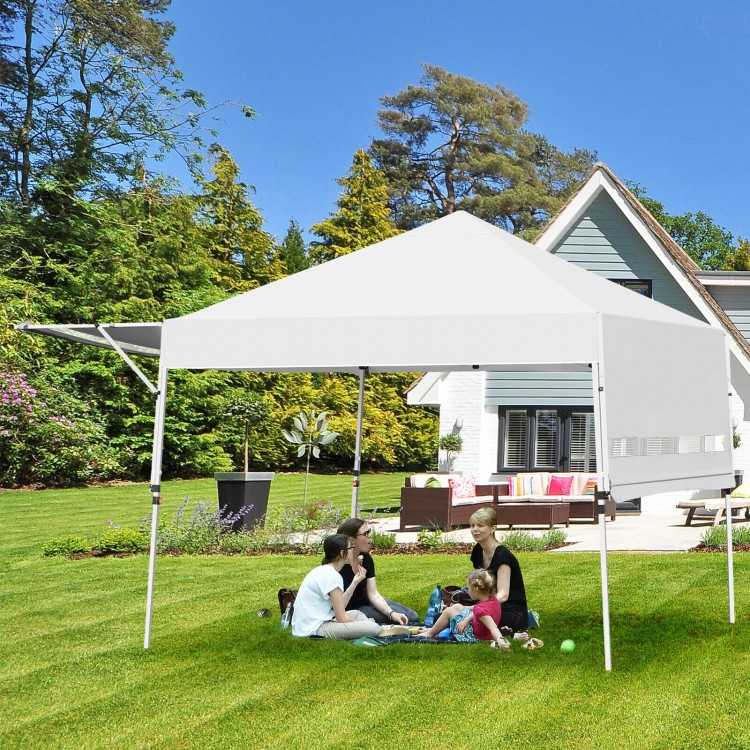 Foldable 17x10 feet pop-up canopy with adjustable heights and side awnings, perfect for outdoor activities like camping.