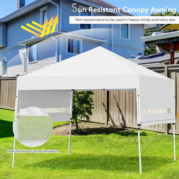 Foldable 17x10 feet pop up canopy with adjustable heights and side awnings, ideal for outdoor activities and shade.