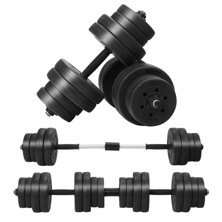 Adjustable 66 lbs fitness dumbbell weight set with ergonomic handle, HDPE plates, and connecting nut for barbell use.