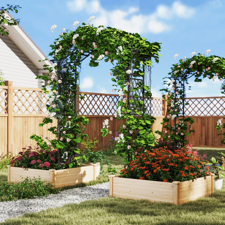 Garden arch trellis in black, made of weather-resistant metal, ideal for climbing plants and garden entrances.