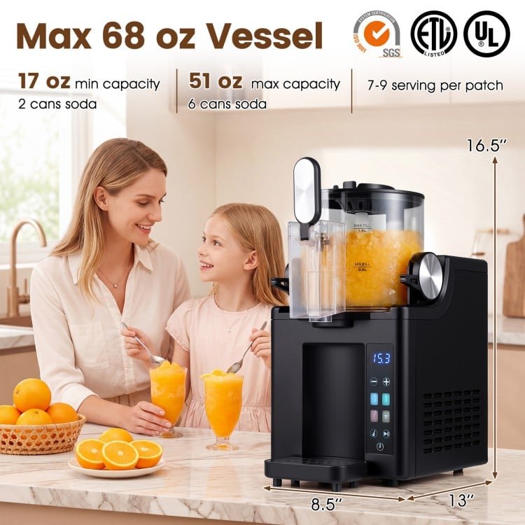 68 oz Frozen Drink Maker in black with LED display, perfect for making slushies and ice cream at home.