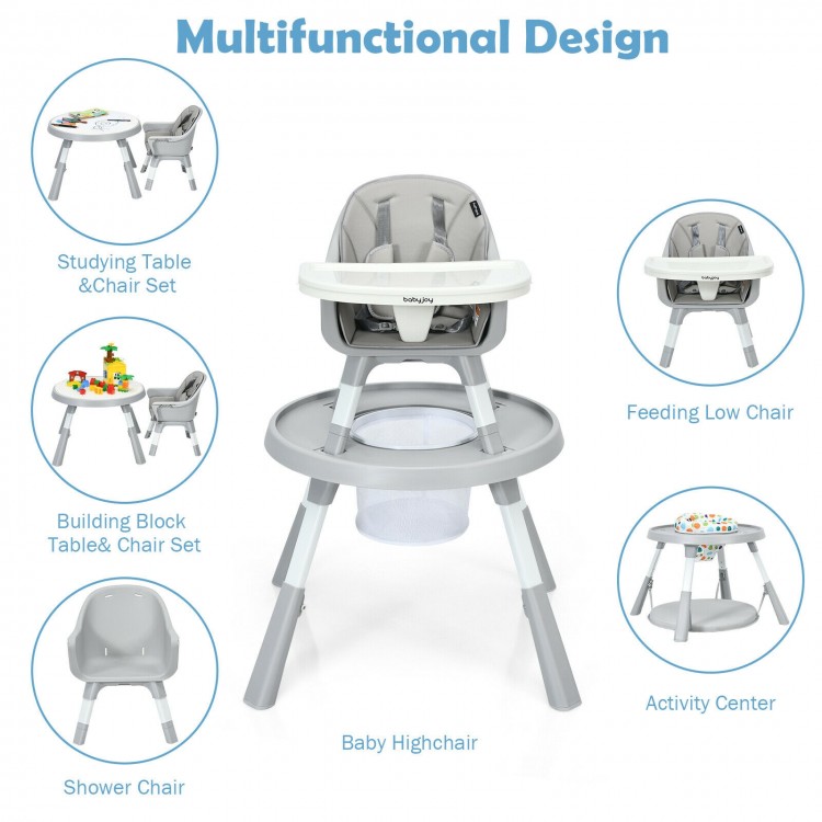 6-in-1 Baby High Chair Infant Activity Center with Height Adjustment-GrayCostway Gallery View 10 of 12